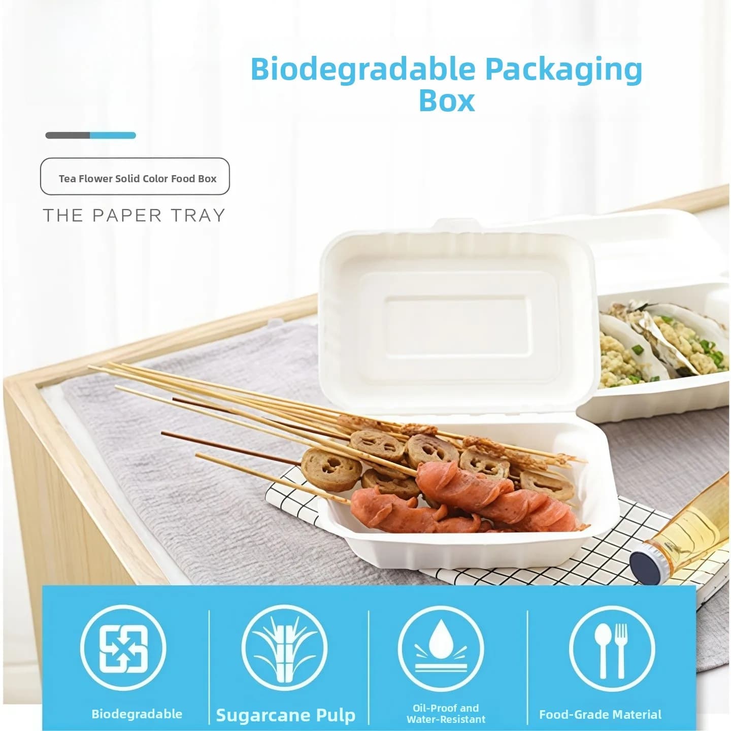 Deadable Thiened Sugarcane Pulp Takeaway Box Food ade Disposable Fast Food Container Eco Friendly Restaurant Paaging