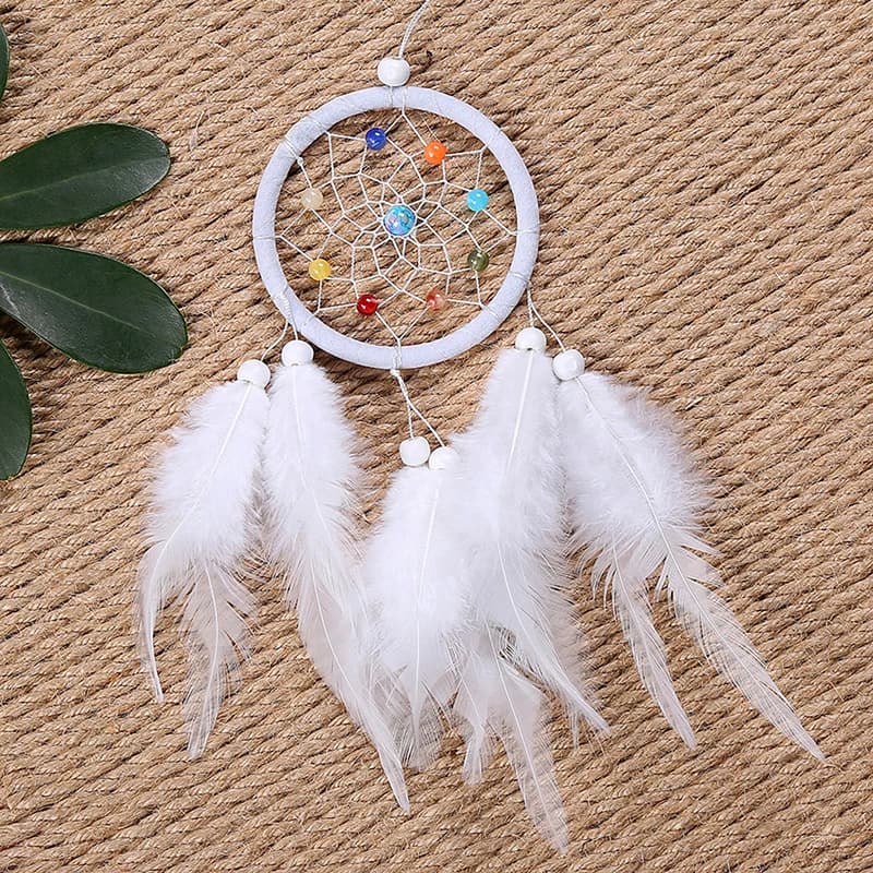 Car Decor Ornament Handmade Dream Catcher Hanging With Rattan Bead Feathers Wall