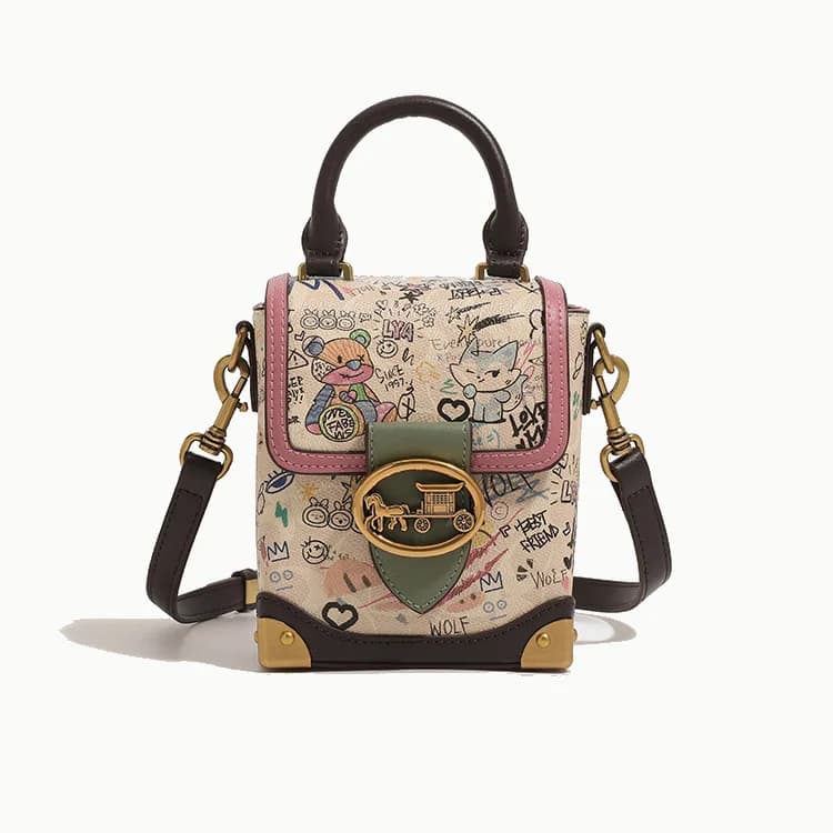 Nuova Borsa a Tracolla Mini con Motivo Orso Graffiti, Elegante Borsetta da Donna alla Moda per Uso Quotidiano