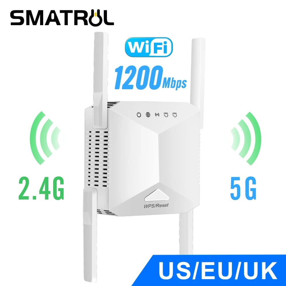 SMATRUL 5Ghz Wireless WiFi ripetitore 1200Mbps Router Wifi Booster 2.4G Home Long Range Band Network Extender amplificatore di segnale 5G