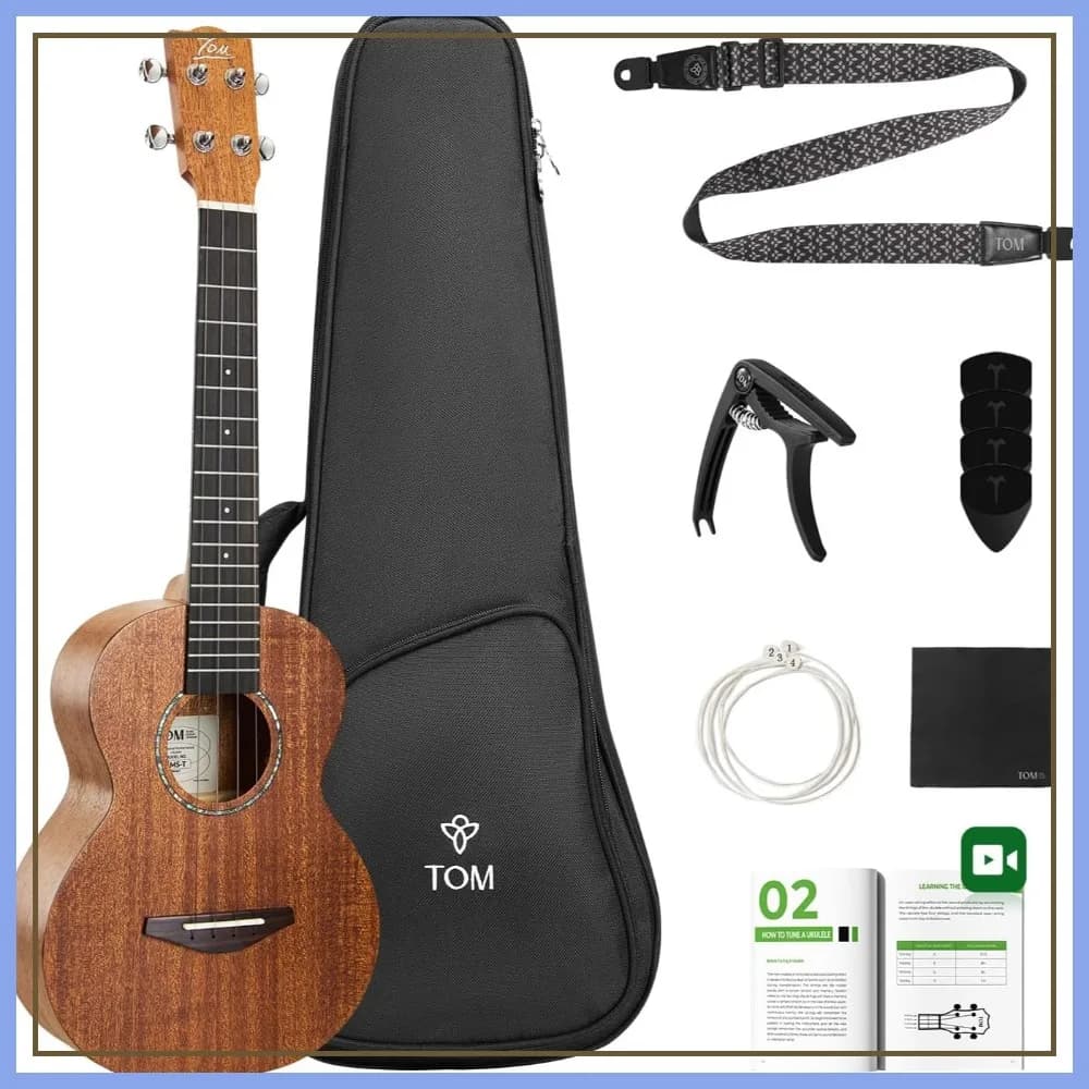 Ukulele Tenore 26 Pollici con Top in Mogano Massiccio, Corde D'Addario, Cinghia a Sgancio Rapido e Borsa da Trasporto, Tono Profondo per Principianti