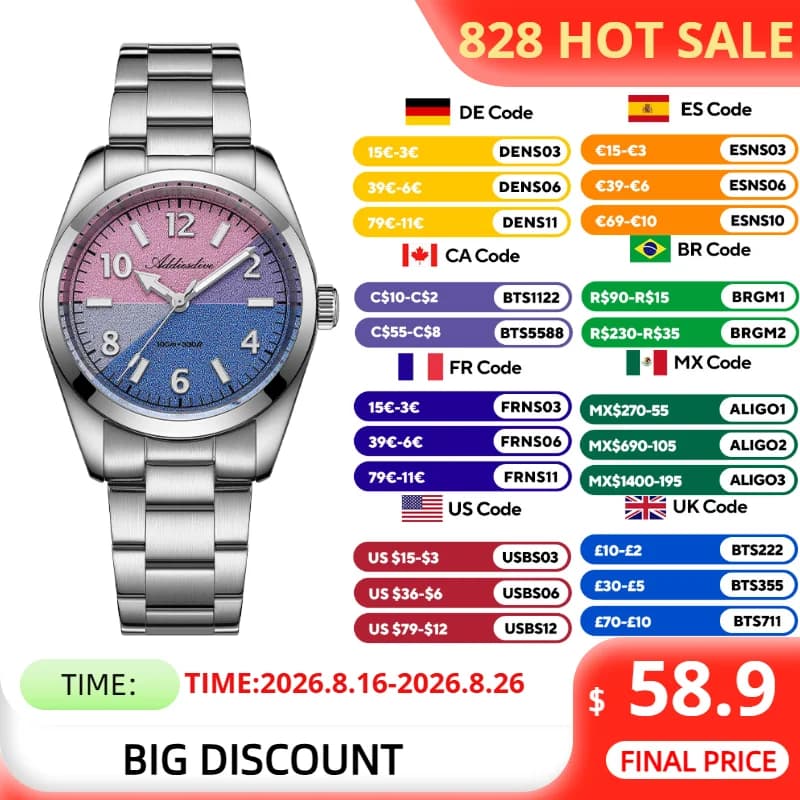 ADDIESDIVE Sapphire Glass Watch Women New Luxury 36mm BGW9 Luminous 316l Stainless Steel Quartz Watch for Woman 10Bar Waterproof