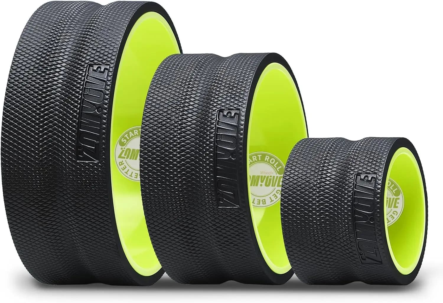 Set of 3 Rollers in Green Foam for Yoga, to Relieve Neck Pain, Deep Massage of Fabrics and Stretching