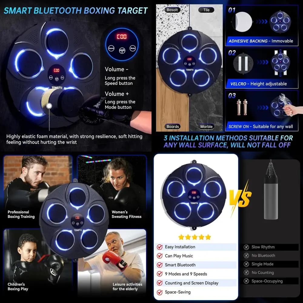 Musical Boxing Machine, Bluetooth Boxing Equipment Rechargeable, Smart Boxing Bag, for Men's Boxing Training