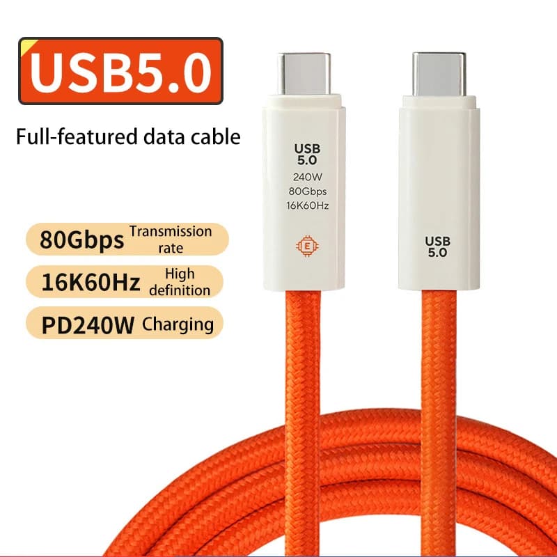 Cavo intrecciato in nylon USB 5.0 con doppie porte di tipo C Cavo dati multifunzione a ricarica rapida PD da 240 W per fusione dello schermo