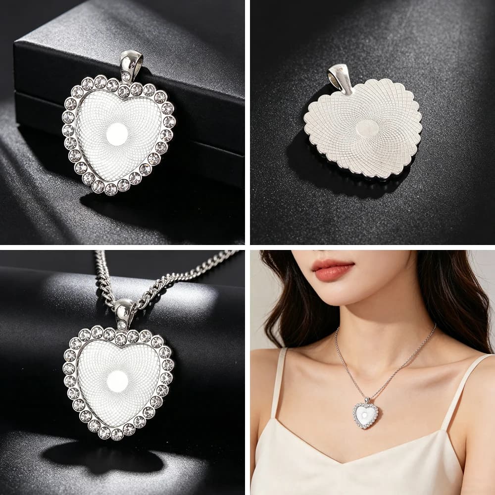 Base per Ciondolo a Forma di Cuore con Strass in Lega, per Creazione di Orecchini, Bracciali, Gioielli con Foto e Gemme, Forniture per Artigianato e Regali