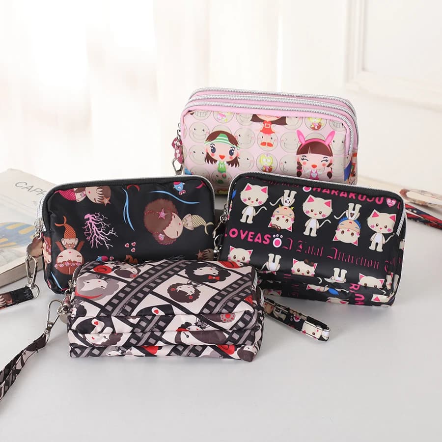 Allover Printing Handbag Wallet Large Capacity Women's Cell Phone Bag Triple Zipper Hand Carry Coin Purse Men's Portable Wallet