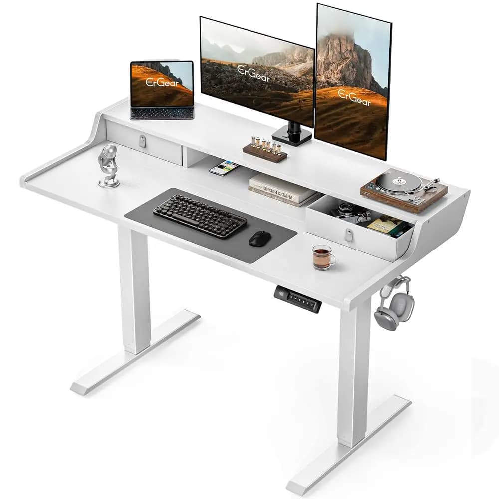 Electric Standing Desk with Drawers, 48 x 24 Gaming Table Compatible Monitor Stand, Stand up Desks, Home Office HeightAdjustabl