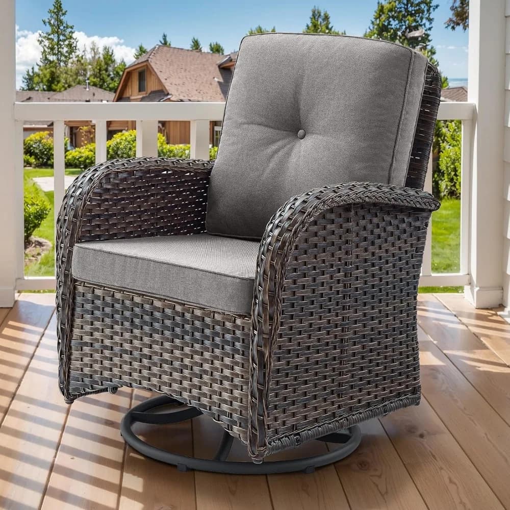 Sedia a dondolo girevole 2 in 1 per veranda - Sedia a dondolo girevole da esterno in vimini con cuscino spesso, 300 libbre, personalizzabile