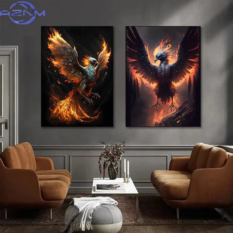 Retro Fantasy Golden Style Legends Phoenix Bird Animal Art Poster Canvas Painting Wall Prints Picture for Living Room Home Decor