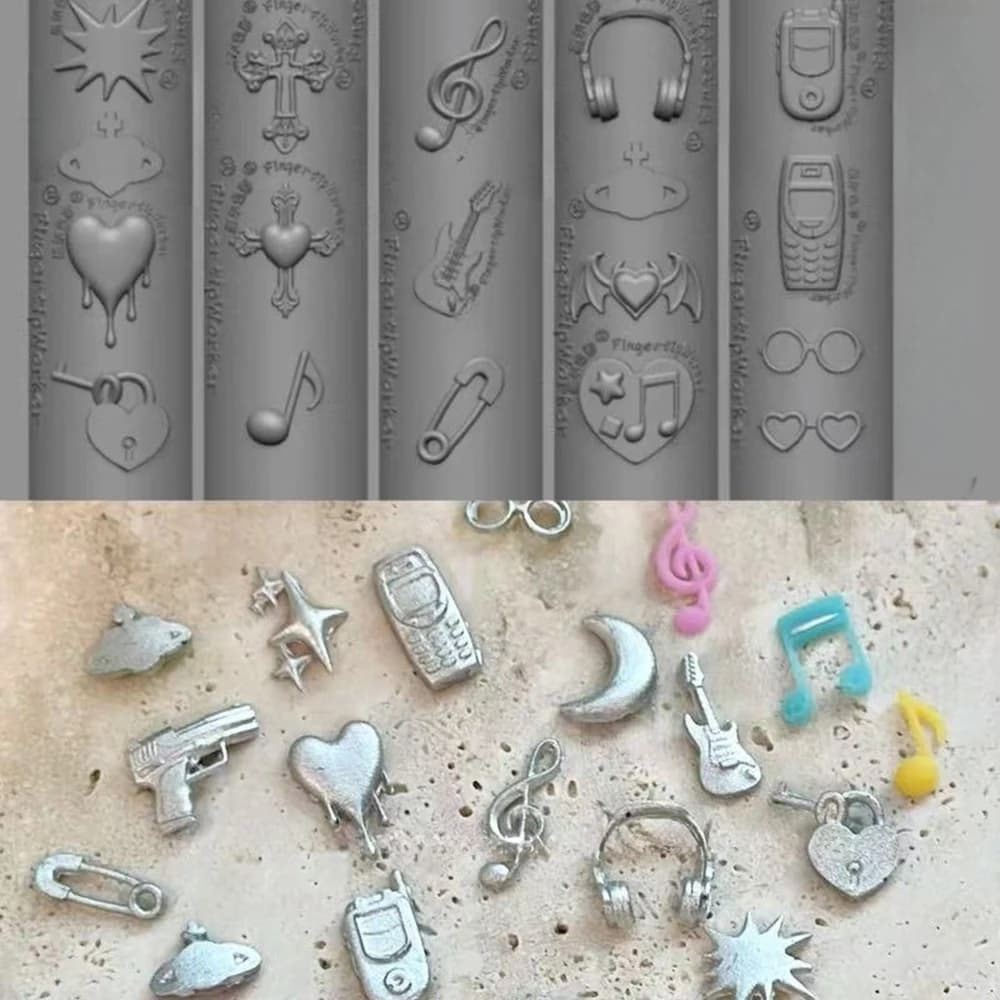 Music Phone Stars Nail Mold Sweet Cool Punk 3D Silicone Mold Plate Templates For Nails Charms Crafts Transparent Mold Decor