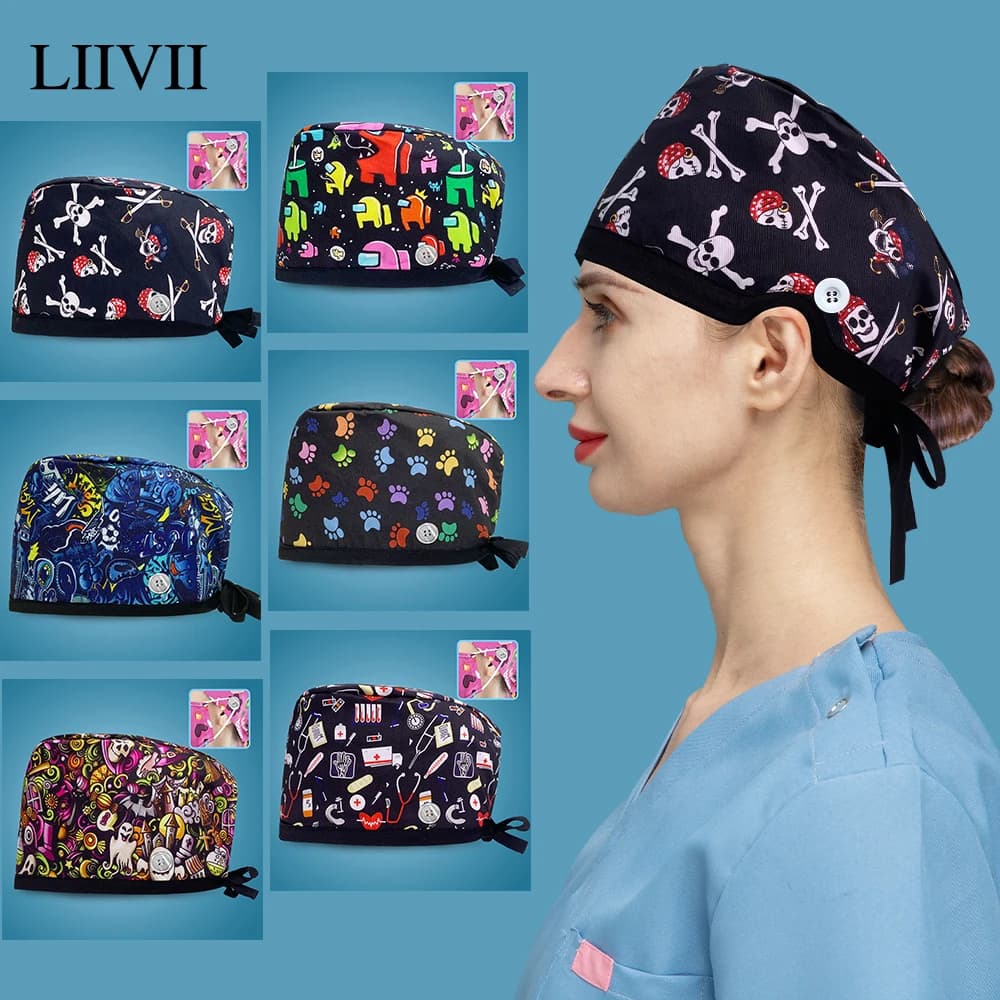 Scrubs Cap Cravatta regolabile Infermiera Scrubs Cappello Cappelli chirurgici in cotone Accessori medici Cappelli da lavoro da laboratorio per salone di bellezza unisex Baotou Cap