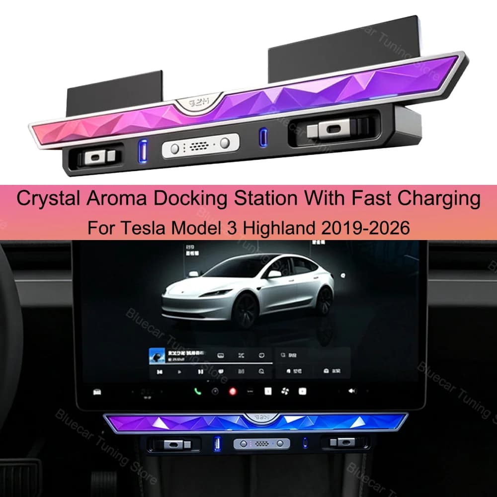 For Tesla Model Y Juniper Model 3 Highland 2019-2026 Crystal Aroma Docking Station With Fast ChargingUpgrade Accessories