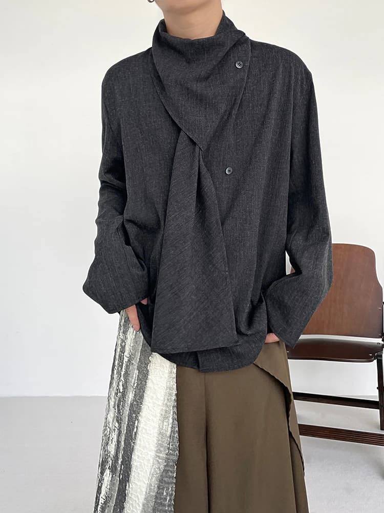 BKYC Casual Lazy Patchwork Scarf Shirt Unisex Loose Fit Long Sleeve round Neck No Iron Treatment Versatile Four Seasons Basic...