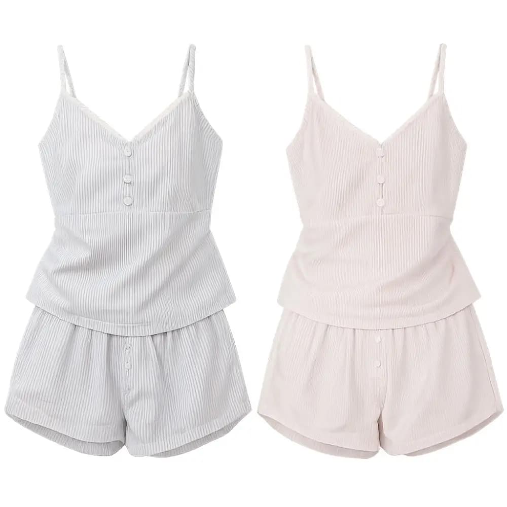 Cotton Striped Pajamas Suit Home Clothing Set with Padded Sleeveless Shorts Set Sleeping Home Suit Summer Sleepwear