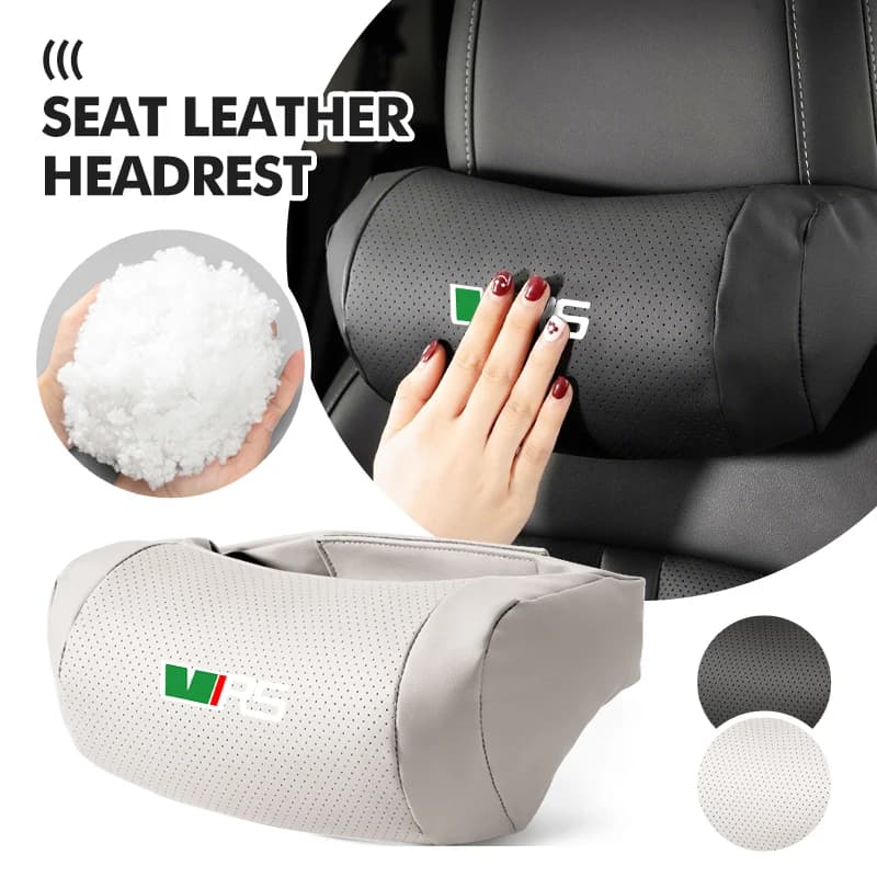 Car Leather Headrest Perforated Lumbar Protection Neck Pillow For Skoda Superb Derivative Karoq Kamiq MK3 Fabia Rapid Favorit