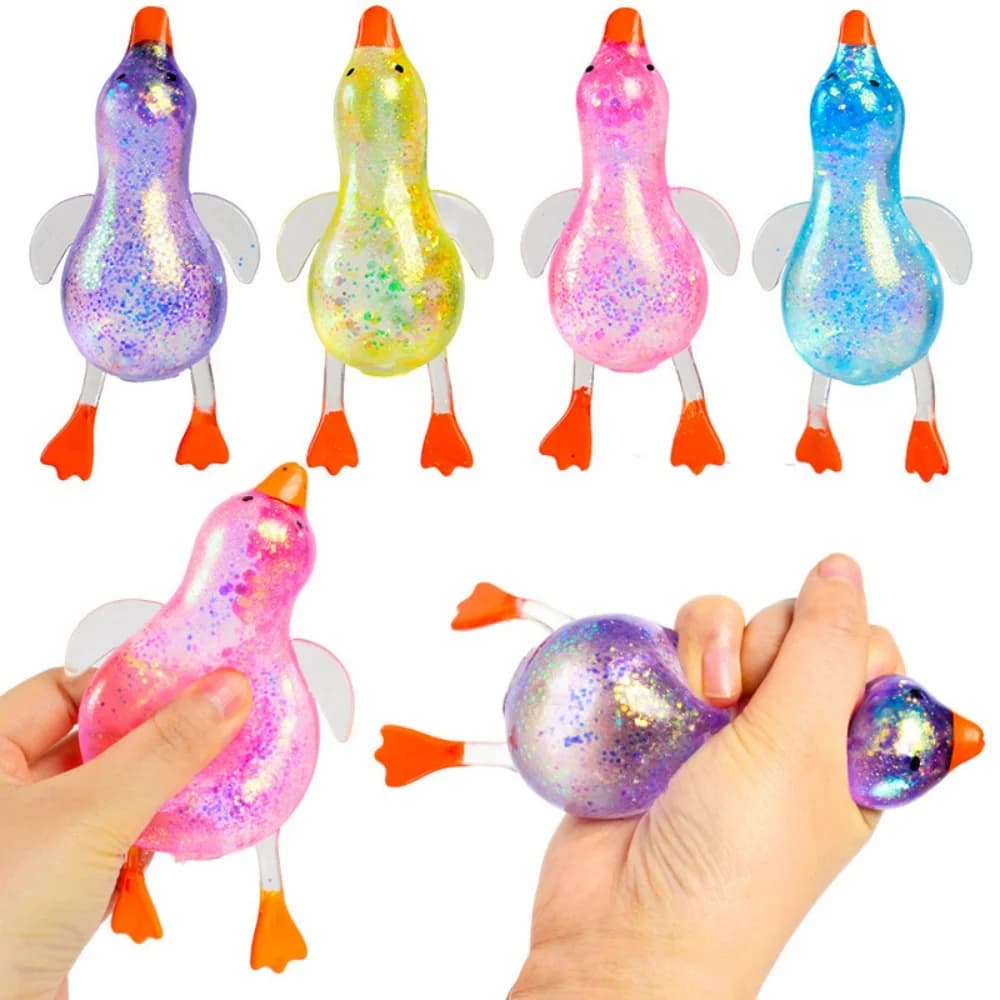 Squishy Glitter Duck Kids Fidget Toy Zucchero animale Palla antistress Giocattolo sensoriale antistress Bomboniere Cestino pasquale Stuffers