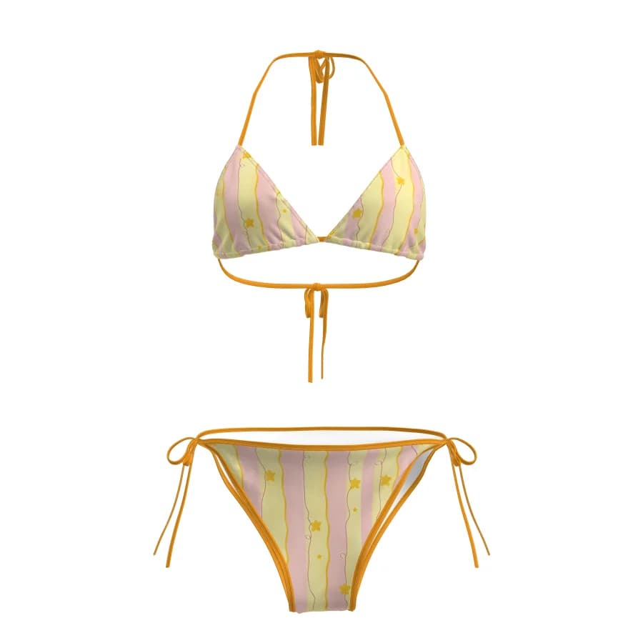 Costume da bagno due pezzi Y2K a righe gialle con stelle, stile Spicy Girl, per vacanze al mare, con effetto tie-dye, del marchio DK