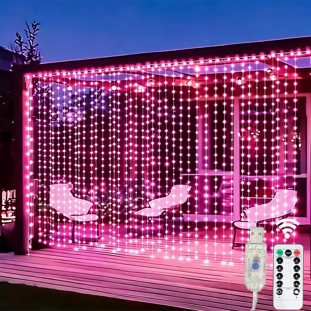 Luci a Tenda LED - Luci Decorative a Filo, Alimentate USB, 8 Modalità, per San Valentino, Ramadan, Camera da Letto, Feste, Decorazioni Matrimoniali