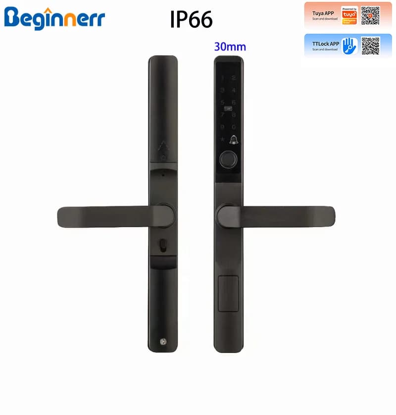 Serratura intelligente sottile in alluminio per porte, impermeabile IP66 2085 2585 3592, con mortasa TUYA Ttlock, impronta digitale reversibile per porte in UPVC e griglie.