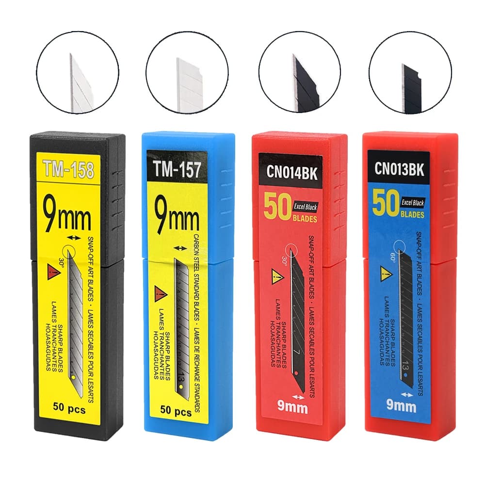 EHDIS Lama per coltello multiuso a scatto da 30/60 gradi 9mm Lama di ricambio in acciaio al carbonio Ricariche Pellicola di copertura per auto Utensile da taglio per vinile