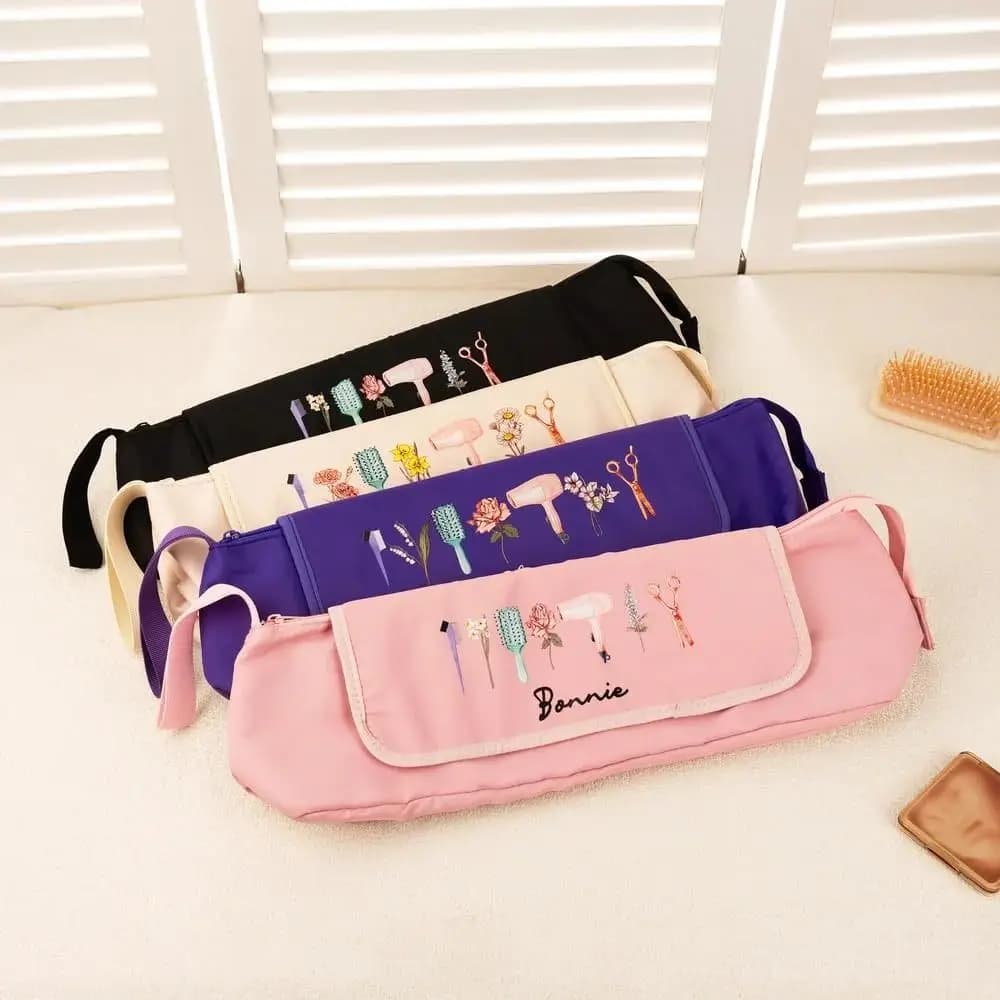 Piastra per capelli in poliestere Borsa da toilette Design personalizzato Fiore di nascita Bacchetta arricciacapelli Borsa portaoggetti Tappetino resistente al calore Uso da viaggio