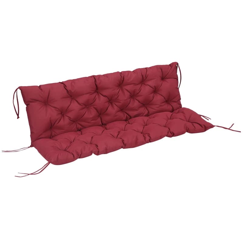 Tufted Bench Cushions for Outdoor Furniture, 3-Seater Replacement for Swing Chair, Patio Sofa/Couch, Overstuffed, Includes Backrest, Wine Red