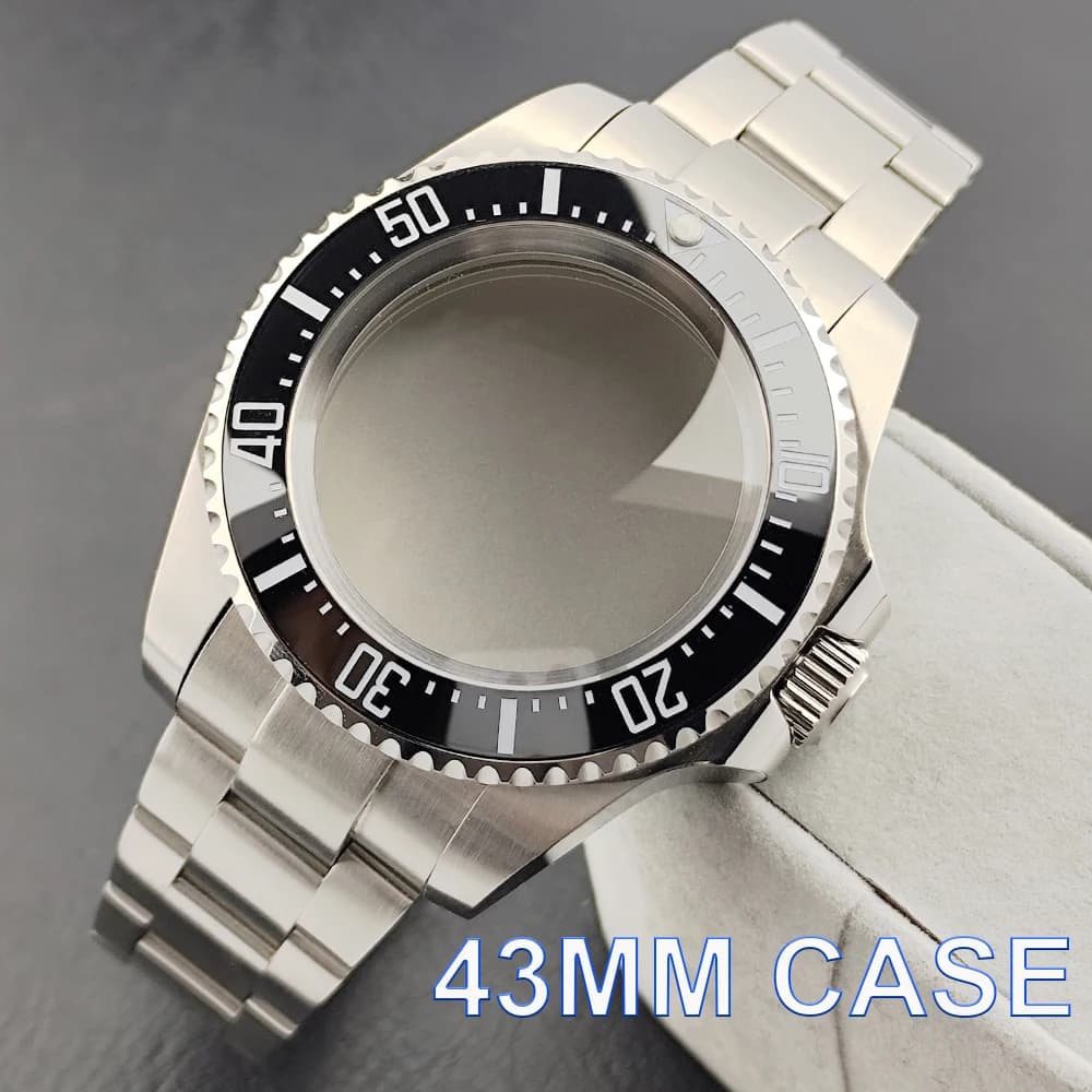 Cassa per Orologio in Acciaio Inossidabile Argento 43mm, Cinturino 21mm, Vetro Zaffiro, Parti per Orologio Compatibili con Movimento NH35 2824 PT5000, Orologio da Uomo