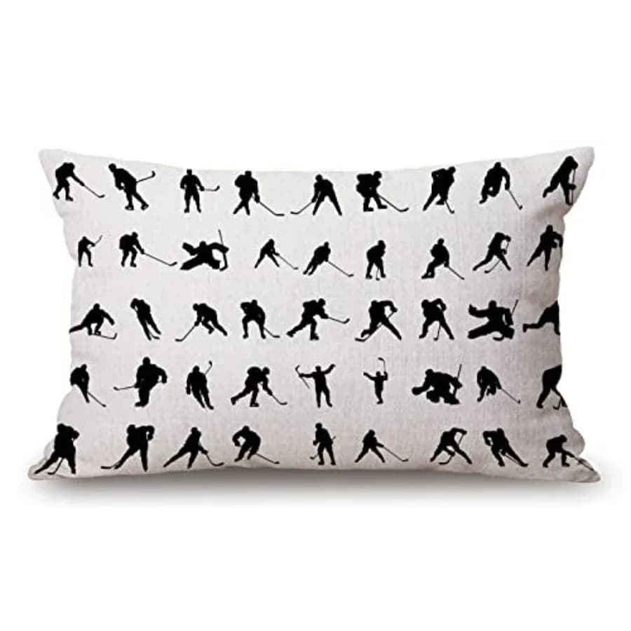 Silhouettes Hockey Players Pillow Cover Farmhouse Sport ice Skating Man Winter Decorations Cushion Case for Sofa Couch Cotton L