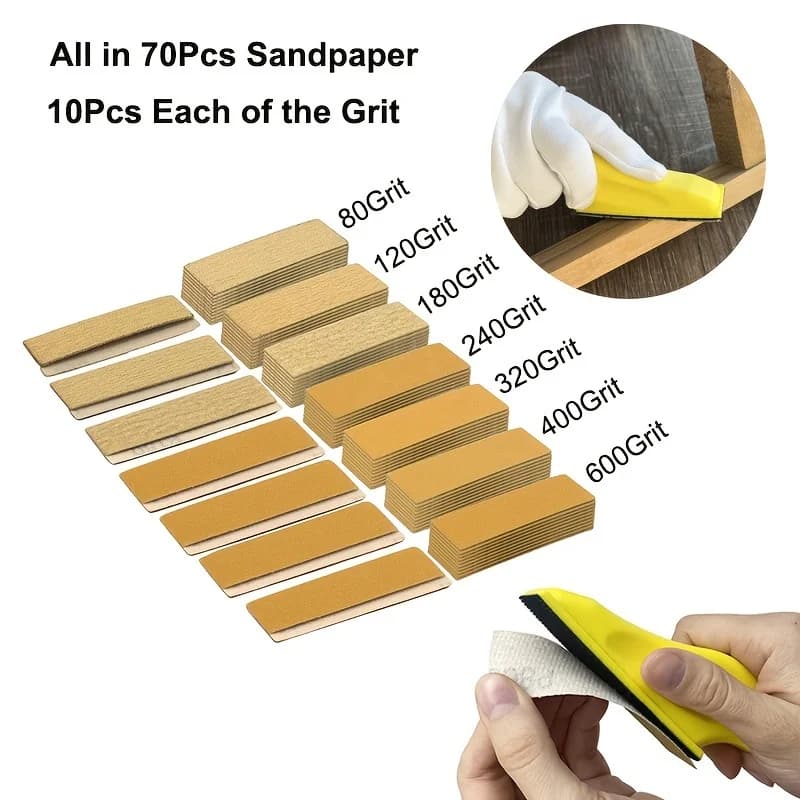 Kit mini levigatrice da 71 pezzi per piccoli progetti: 3,5"" x 1"" Strumenti di levigatura dettagli con carta vetrata, grana 80-600 per artigianato in legno