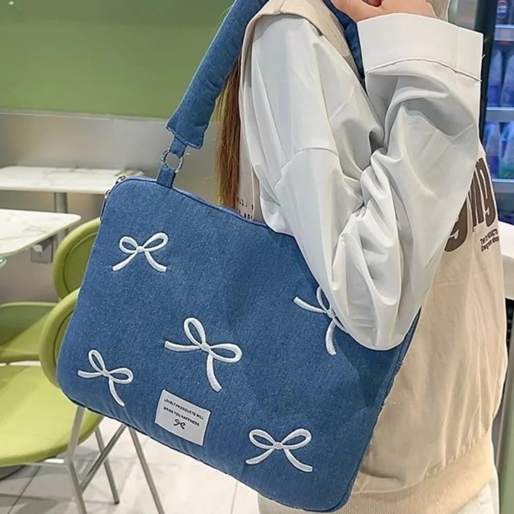 Borsa per Computer Moderna e Alla Moda con Fiocco Ricamato, Custodia Antiurto per Laptop Morbida da 14 Pollici, Borsa da Lavoro