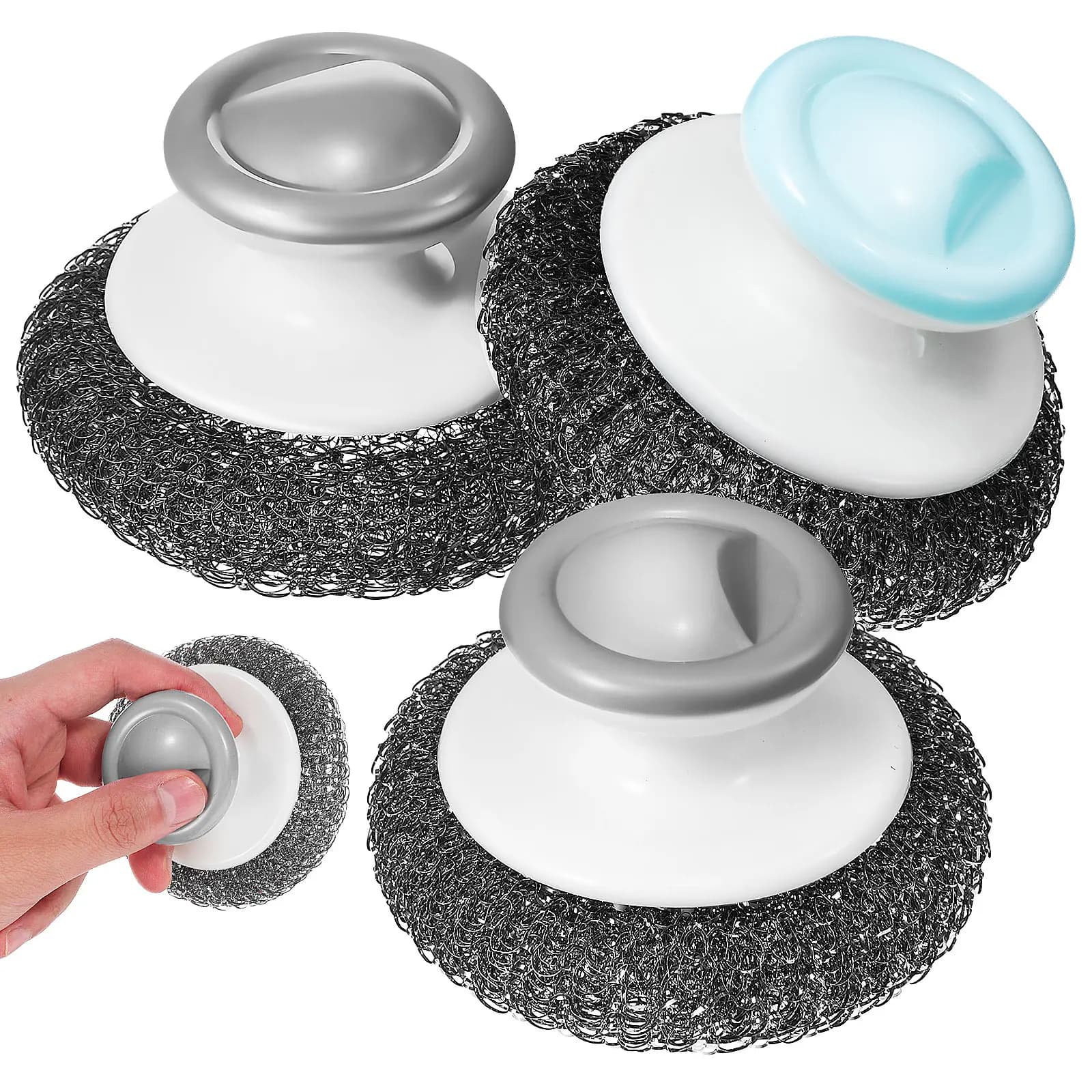 Set di 3 Spugne in Acciaio Inox per Cucina, Spazzole Resistenti per Pulizia Piatti, Efficienti per Pentole, Bagno e Superfici in Ceramica