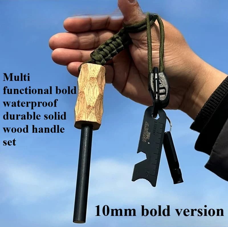 Multi Functional Bold Waterproof Durable Solid Wood Handle Set for Outdoor Camping Survival and Fire Making Tools