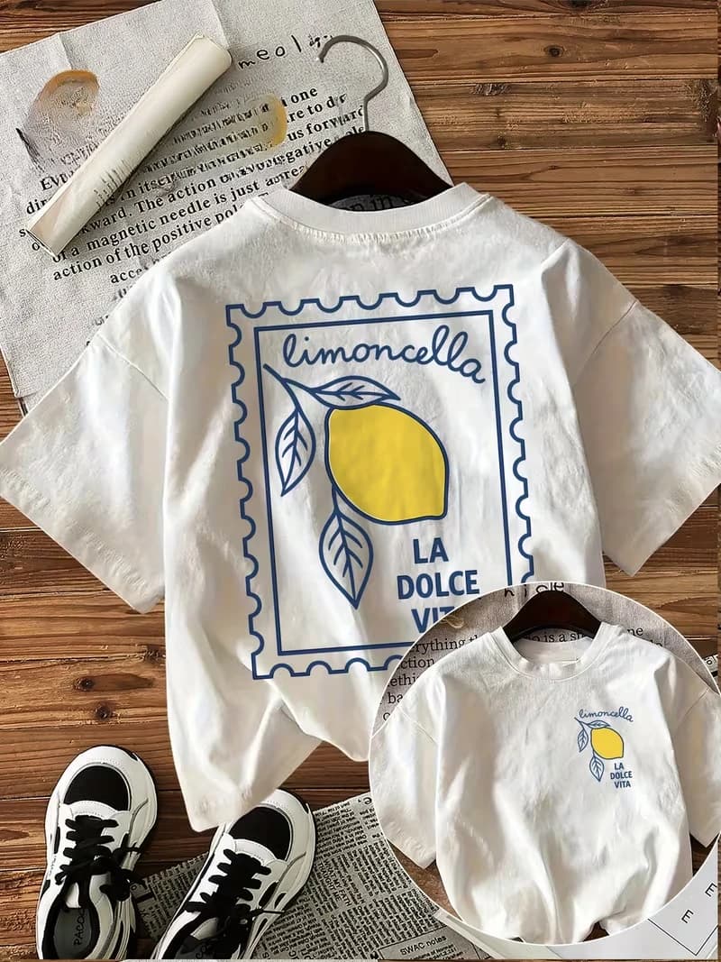 T-shirt da donna, T-shirt con stampa grafica color limone brillante, top casual girocollo a maniche corte per l'estate e la primavera, abbigliamento da donna