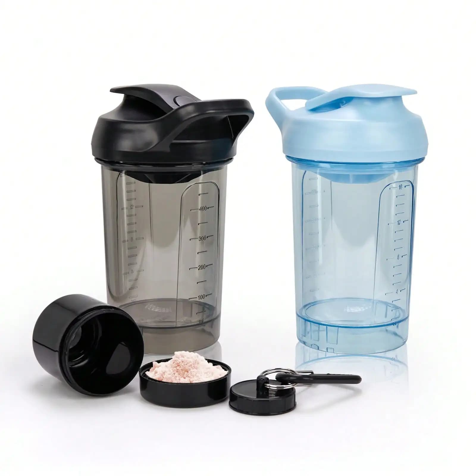 2PCS 20 OZ Shaker Bottle With Pill Organizer And Storage For Protein Powder, Wide Mouth, Leak-Proof Shaker Cup With Powder Funne