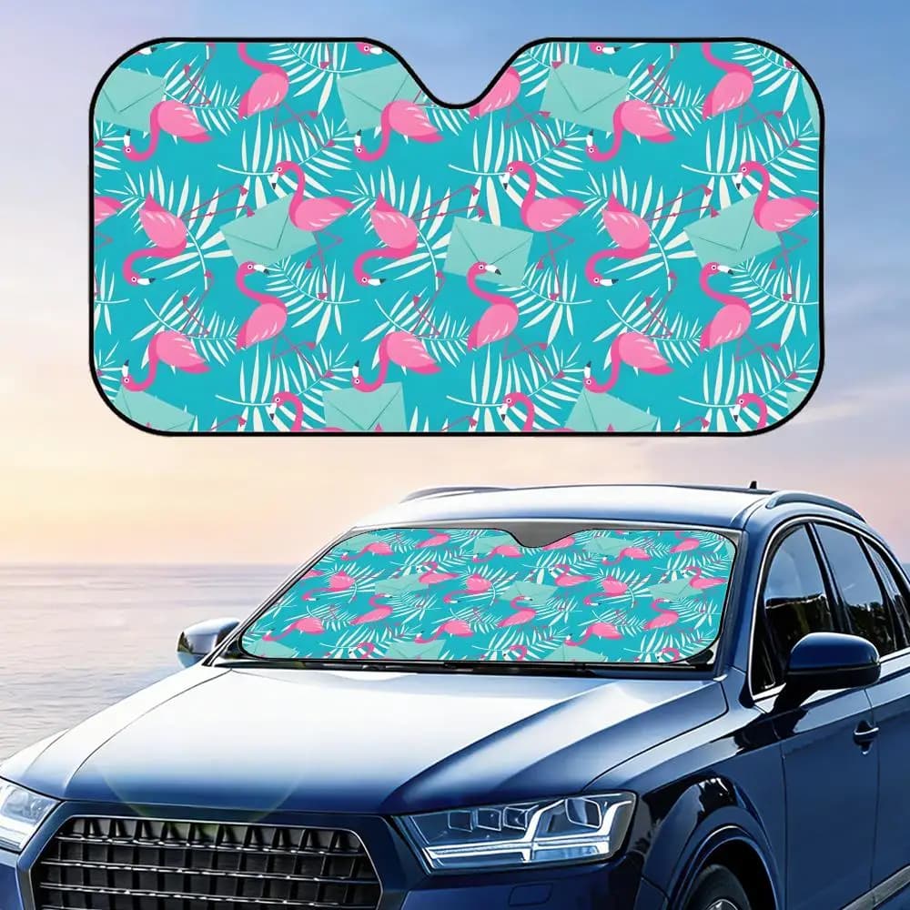 Parasole Cabana Stripe Flamingo, Protezione UV in Alluminio Riutilizzabile, Isolamento Termico a Tre Strati, Parasole per Parabrezza