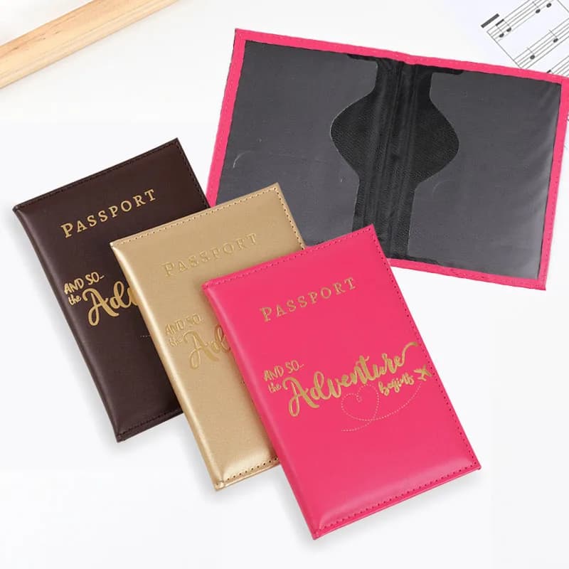 PU Leather Passport Cover 'So the Adventure Begins' Travel Document Wallet ID Card Holder for Men And Women Gift Case