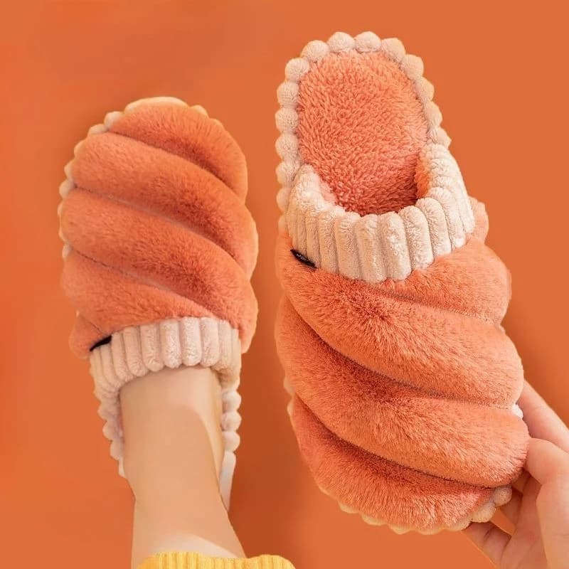 Calde pantofole in cotone felpato alla moda coreana da donna Coppia invernale Uso domestico per interni Suola spessa antiscivolo Ispirato a Ins Confortevole