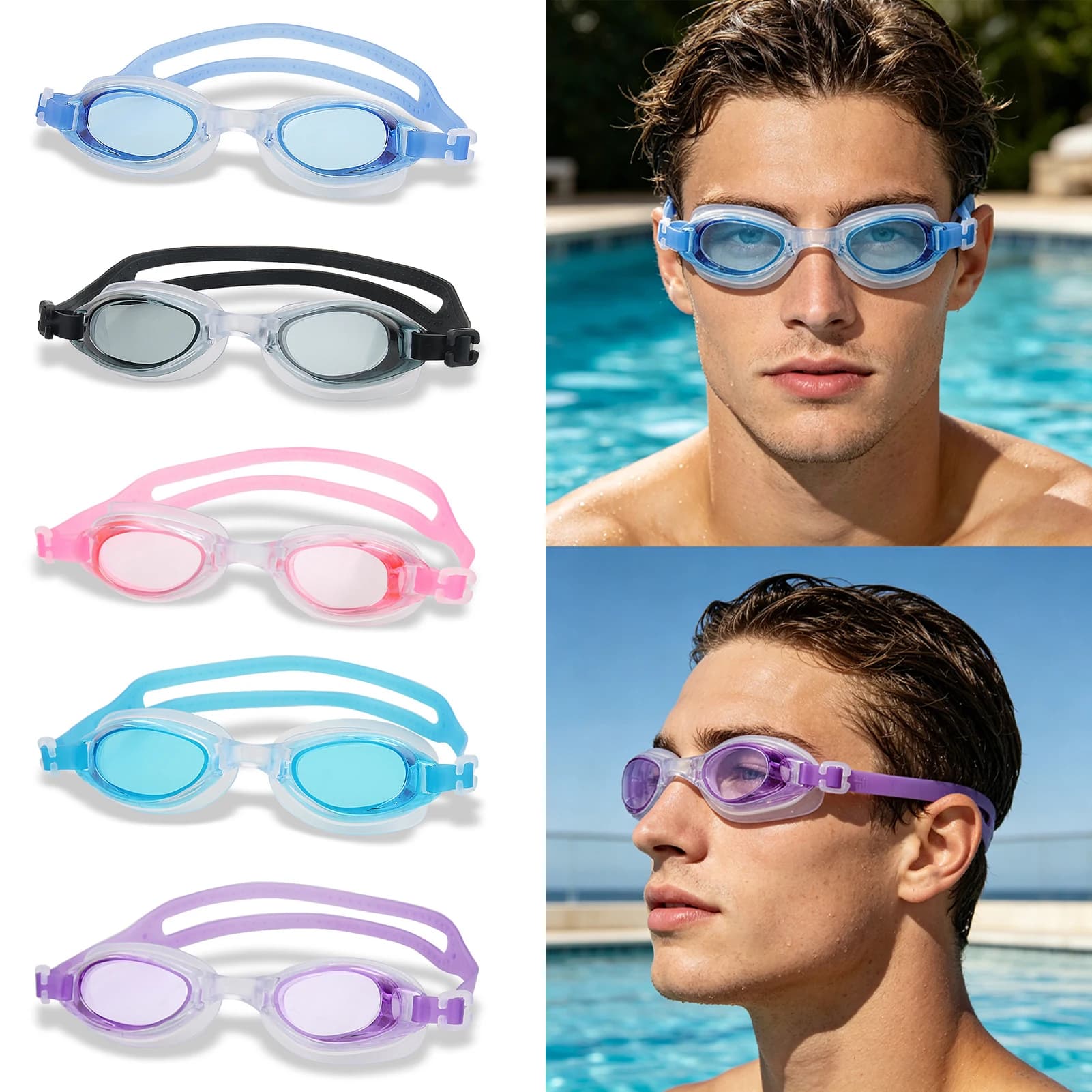 Occhiali da nuoto antiappannamento con tappi per le orecchie per bambini e adulti Occhiali da piscina con protezione UV con custodia in morbido silicone per il massimo comfort