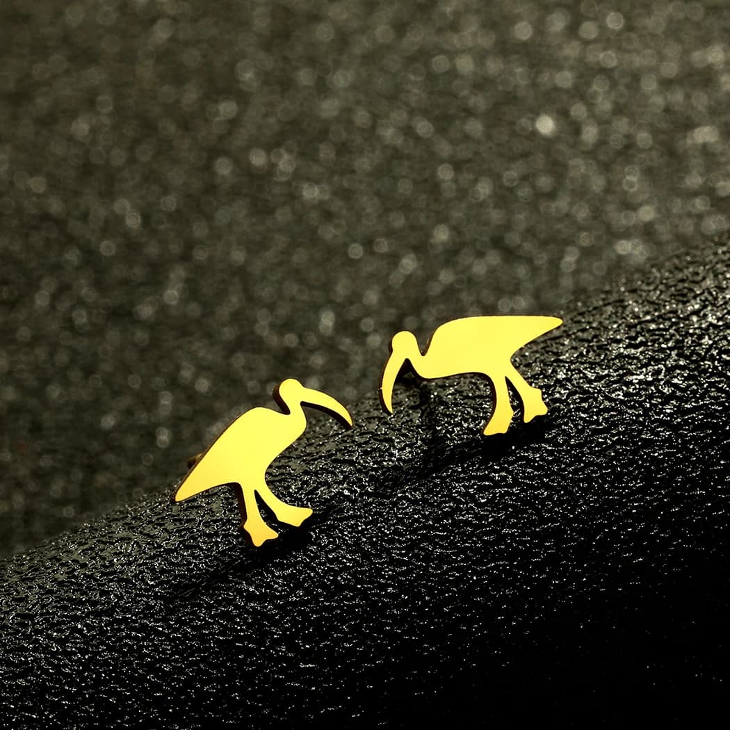 Kiniziale orecchini in acciaio inossidabile di moda incisi al Laser orecchini Ibis, Bin Chicken Stude Handmate Bird Jewelry regalo di anniversario