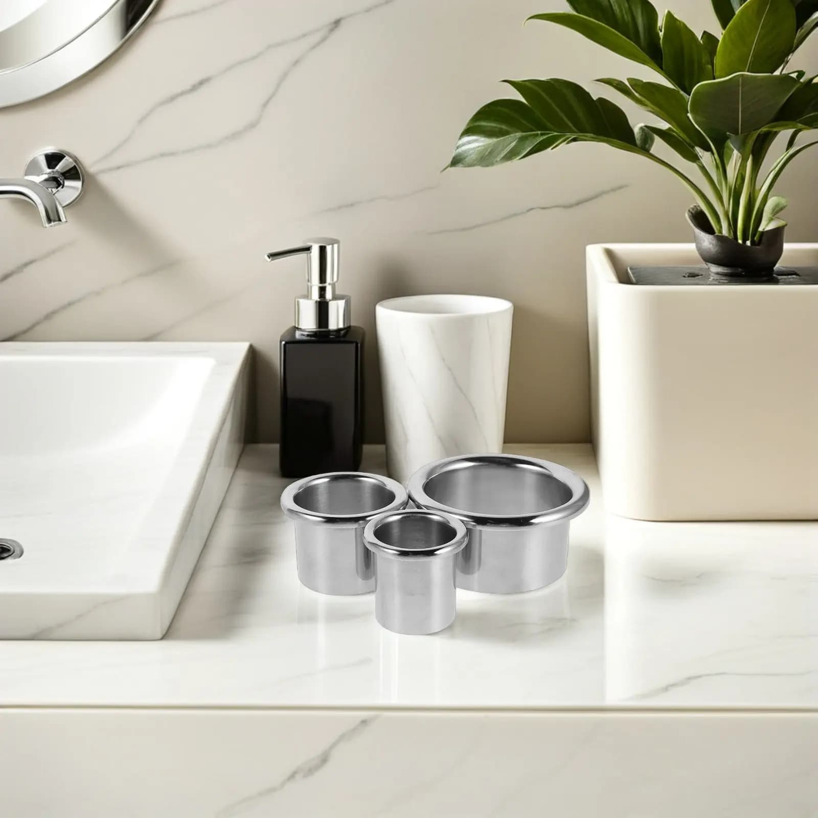 Set di 3 Supporti per Asciugacapelli in Acciaio Inox a Basso Profilo, Organizzatore da Bagno e Scrivania per Asciugacapelli