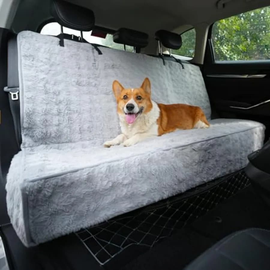 Coprisedile per Auto per Cani, per Sedile Posteriore e Anteriore, in Pelliccia Sintetica, Protezione per Sedile Auto con Strato Impermeabile e Fondo Antiscivolo