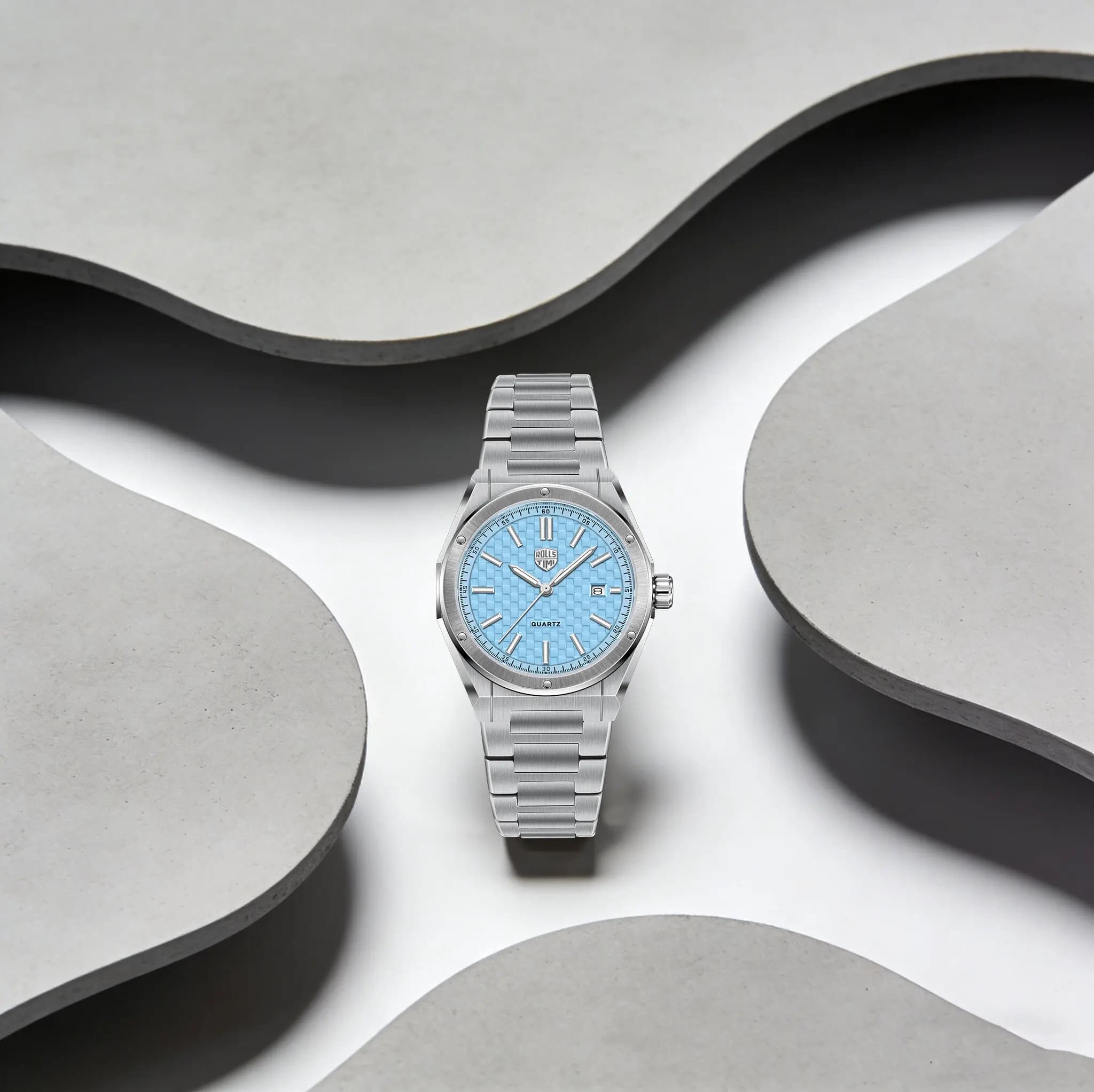 ROLLSTIMI Orologio al Quarzo da Uomo Giovanile ed Energetico, Moda Urbana, Acciaio Inossidabile, Vetro Zaffiro, Luminoso, Calendario, Impermeabile 5 Bar, Orologio Subacqueo