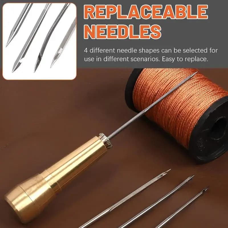 DIY Leather Sewing Kit Leather Sewing Awl Needle With Copper Handle Set Repairing Leather Shoes Sewing Tools Set