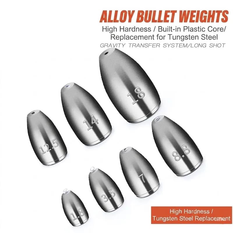 Lead-Free Alloy Bullet Weights with Plastic Core, Snagless Casting Sinker for Texas & Carolina Rigs, Tungsten Alternative