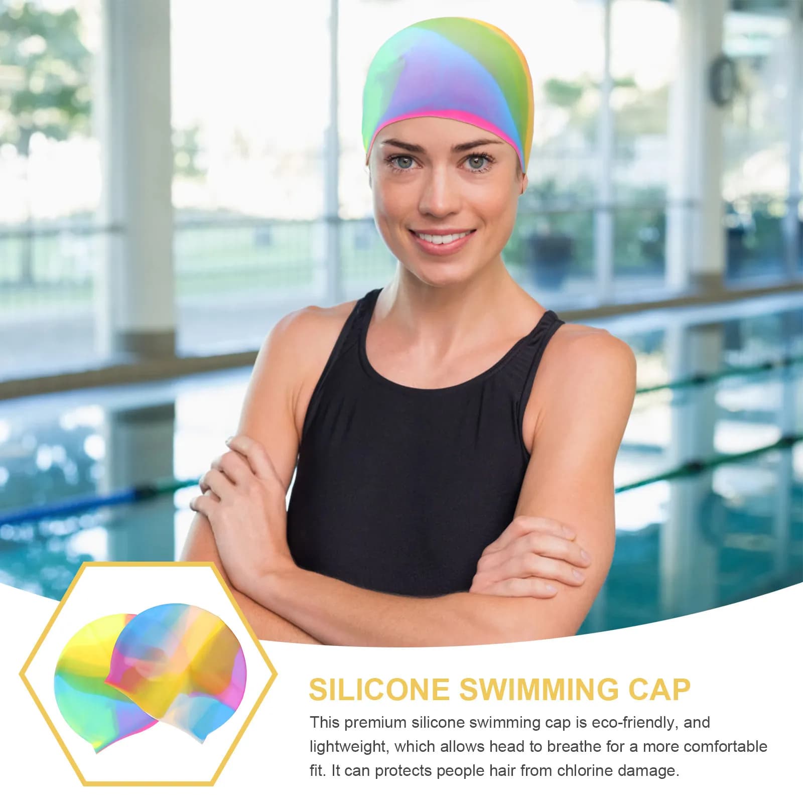 2Pcs Silicone Waterproof Swimming Cap Elastic Lightweight Sports Swim Hat 3D Design Hair Swimming Accessory