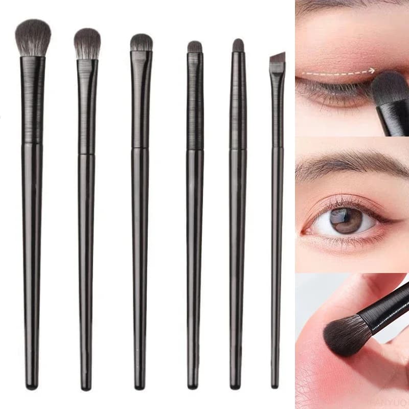 Set di 6 Pennelli Neri Professionali per Trucco Occhi, Pennello Contouring, Ombretto, Eyeliner, Strumento Cosmetico Portatile per Sfumature e Bellezza del Viso