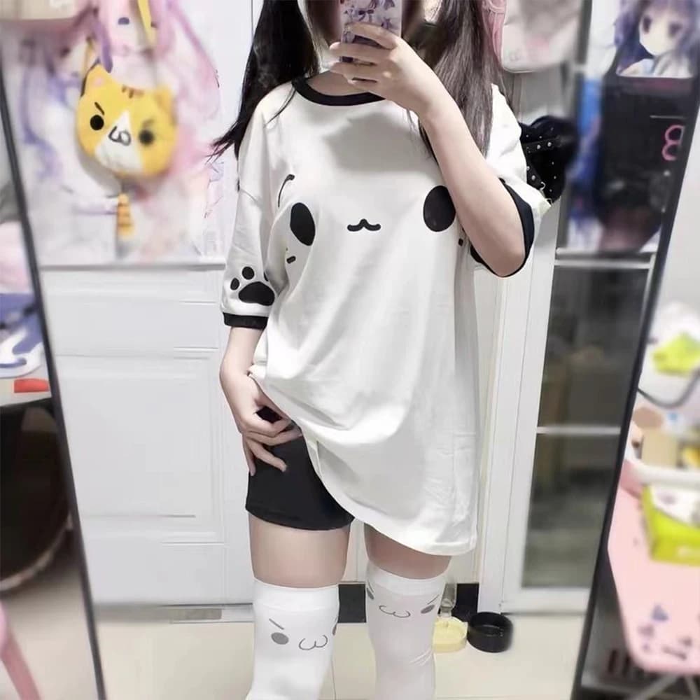 Nuova T-shirt Oversize Donna 2026 - Abbigliamento Moda Bianco con Stampa Cartoon, Manica Corta, Girocollo, Stile Y2K Carino