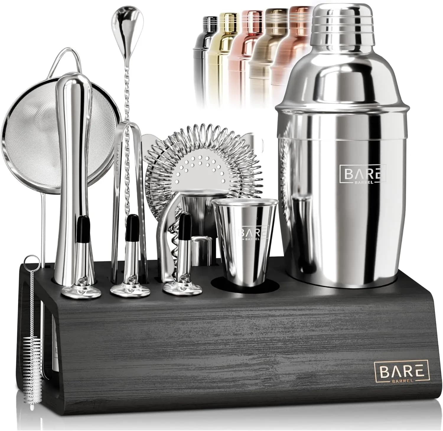 Set da Cocktail 14 Pezzi con Schede Ricette, Utensili da Bar in Acciaio Inox per Bartending Domestico, Argento/Nero