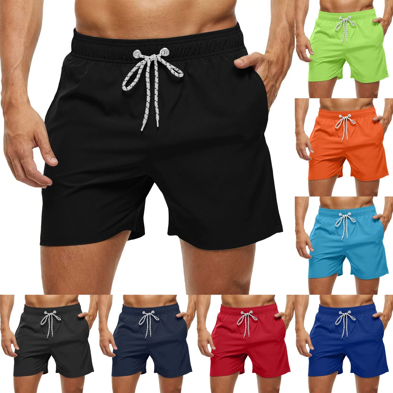 Men's Trendy Summer Fashion Beach Shorts Solid Color Swimwear With Quick Drying Drawstring Soft And Cozy Elastic Sea Swimwear
